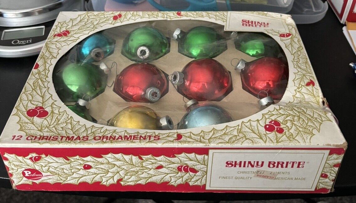 Vintage Shiny Brute Christmas Ornaments 12ct