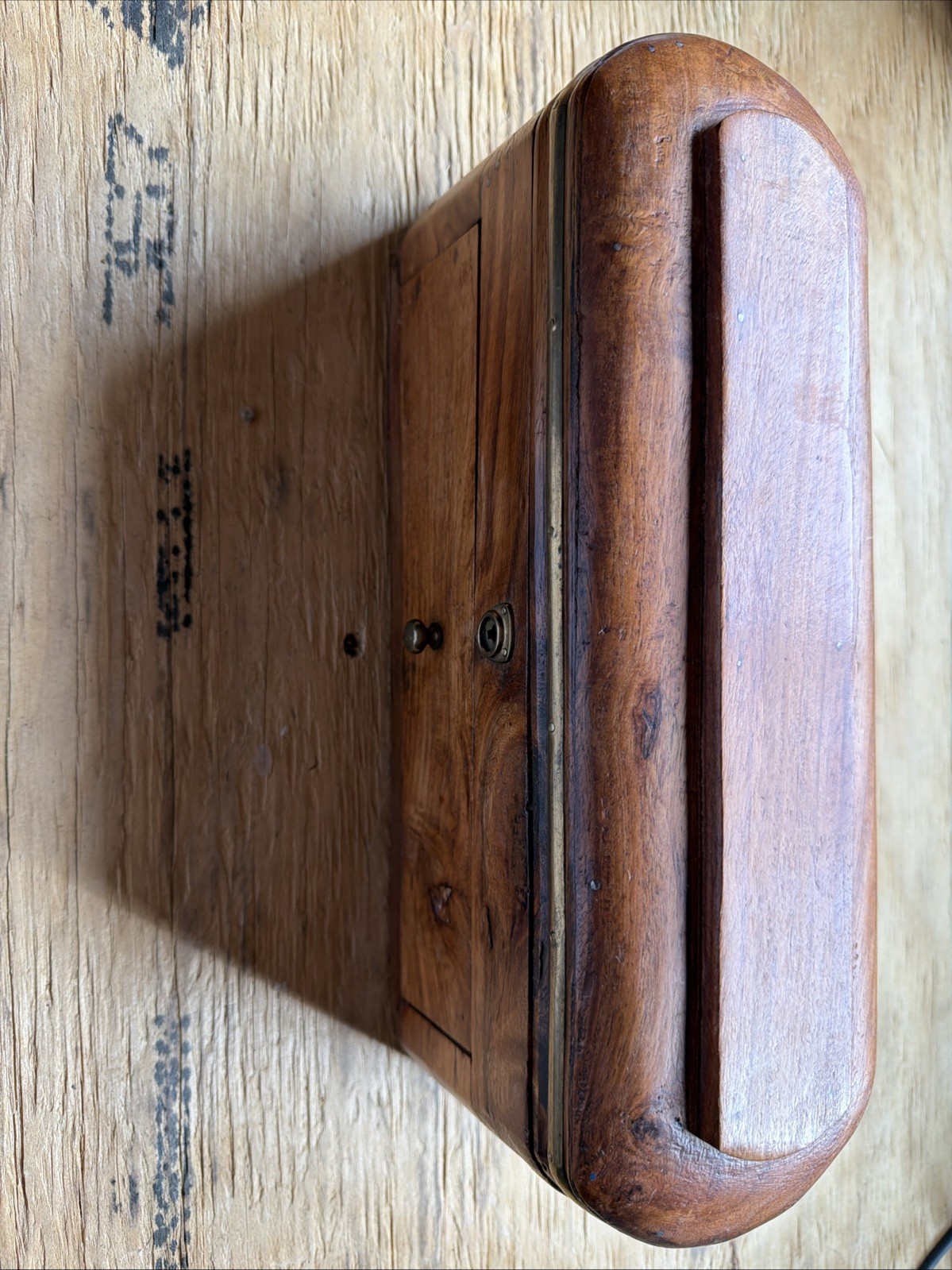 Vintage 12” Locking Wooden Trinket Box W/Key