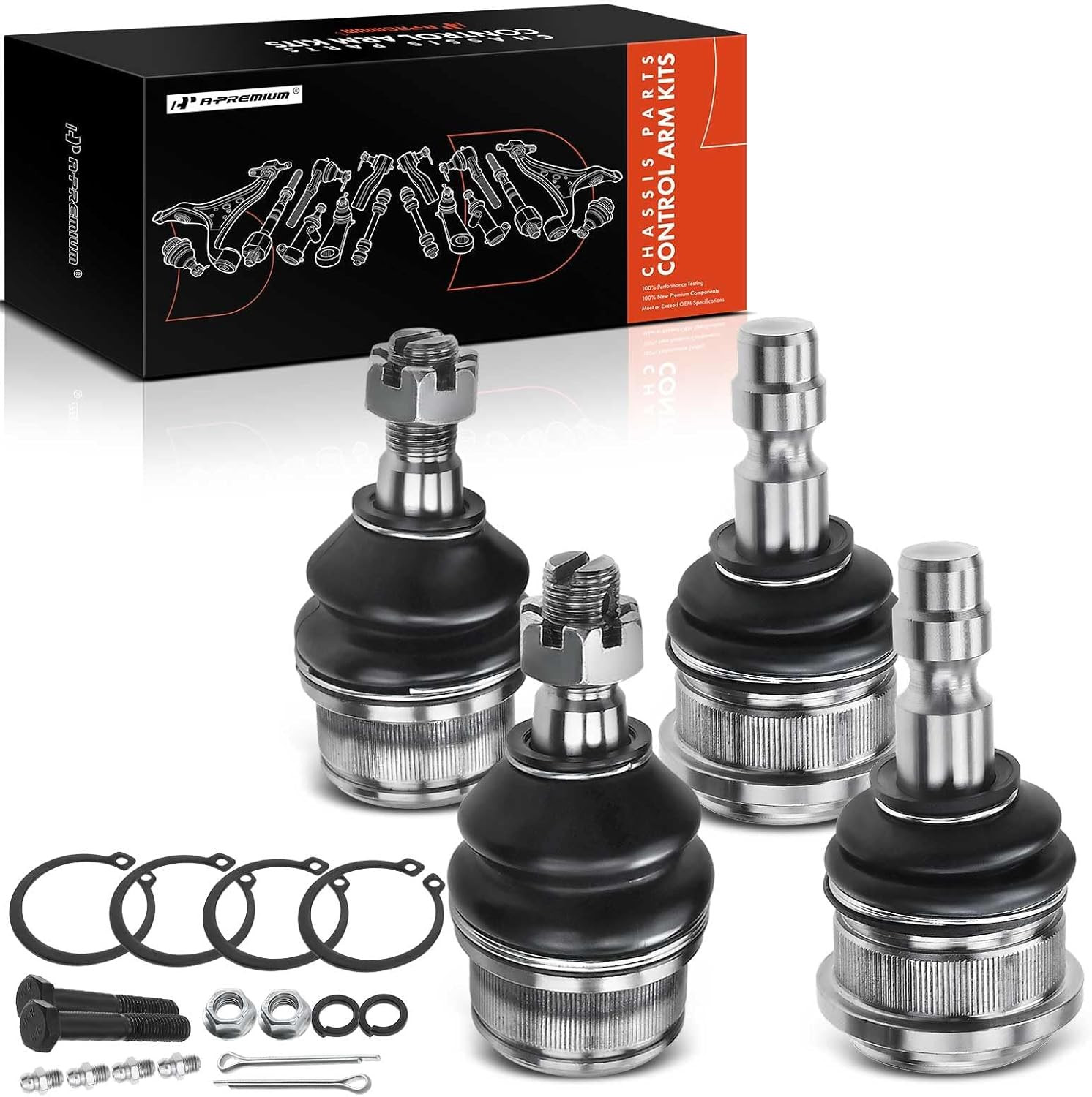 Set of 4, Front Upper & Lower Ball Joints Kit, Compatible with Ford Ranger 1998-