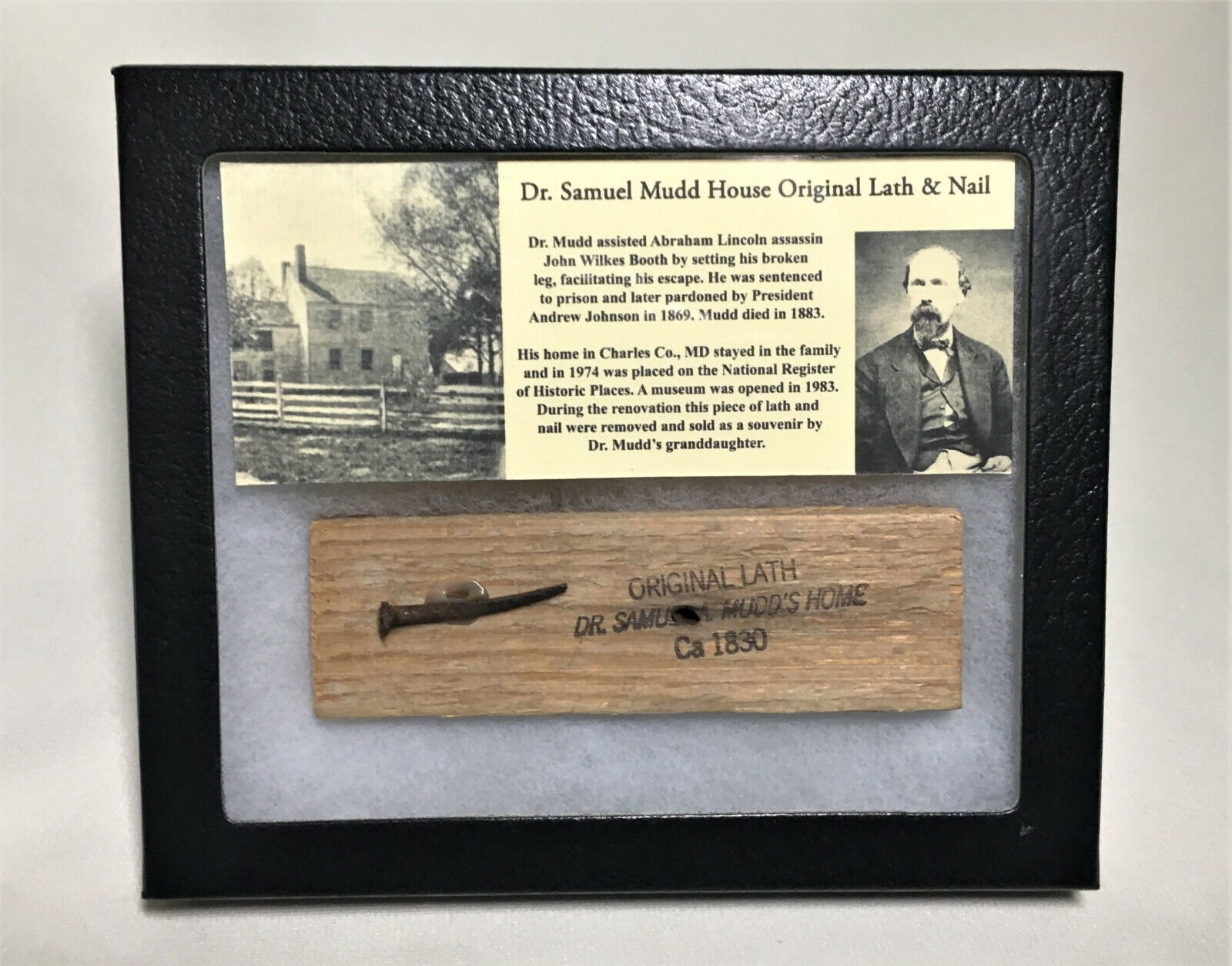 SAMUEL MUDD House Wood Lath & Nail relic c1830  Civil War Abe Lincoln Booth RARE
