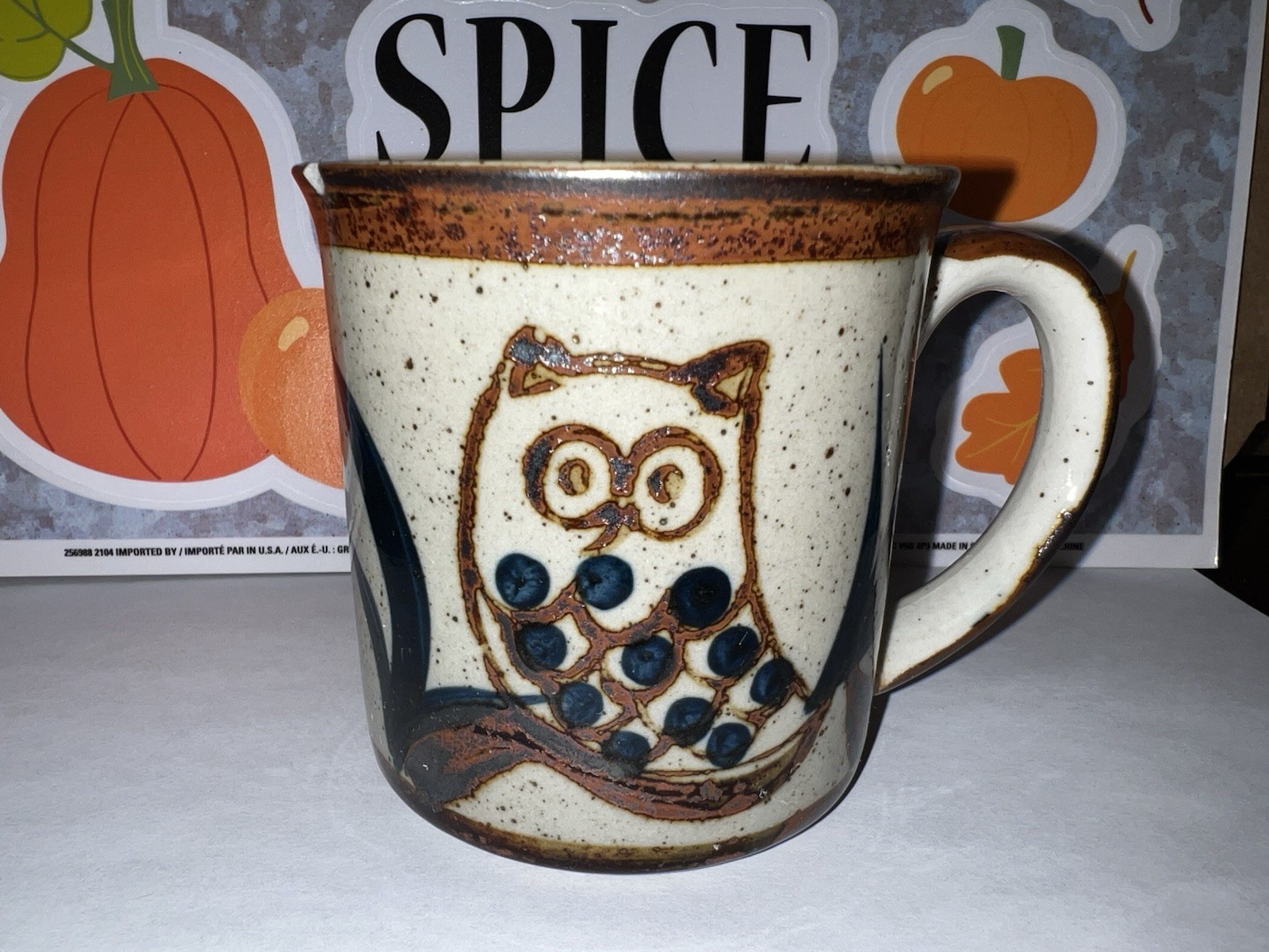 Vintage Takahashi San Francisco 1970s Speckled Stoneware Owl Mug - As Is