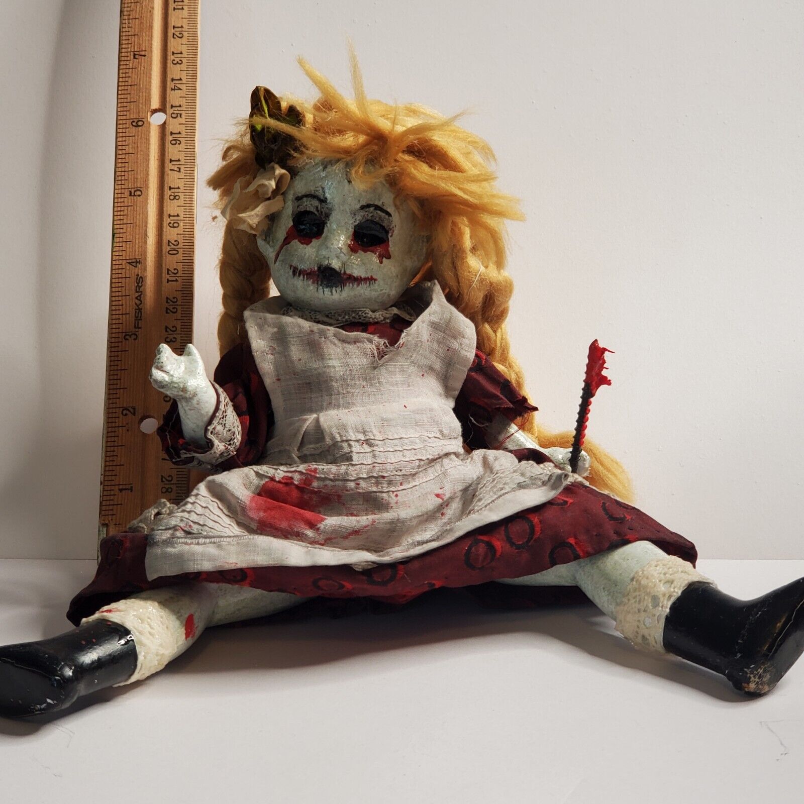 Artist Repaint Creepy Gothic Black Eyed Horror Art Doll 9.5\