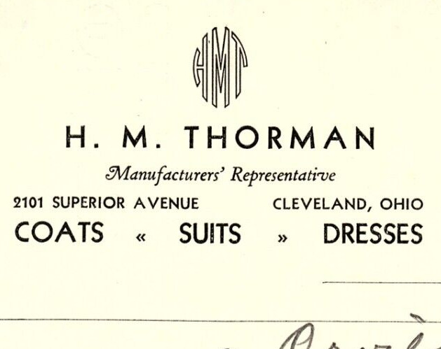 1939 H.M. THORMAN COATS SUITS DRESSES CLEVELAND OHIO BILLHEAD INVOICE Z589