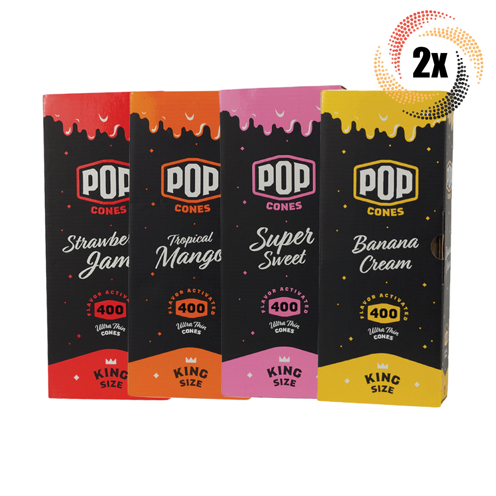 2x Boxes Pop Variety Cones | 400 Cones Each | King Size | Mix & Match Flavors