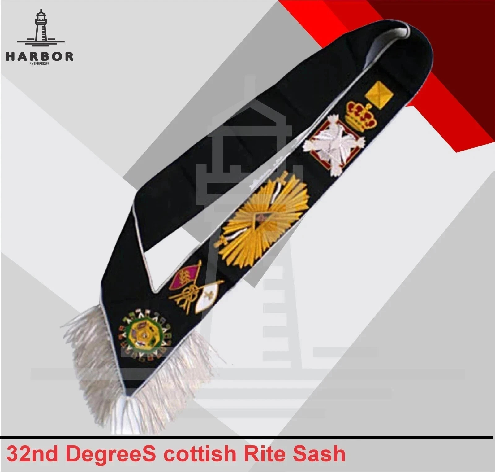 32nd Degree Scottish Rite Sash–Black Moiré with Silver Border | Masonic Regalia 32nd Degree Scottish Rite Sash–Black Moiré with Silver Border | Masonic Regalia