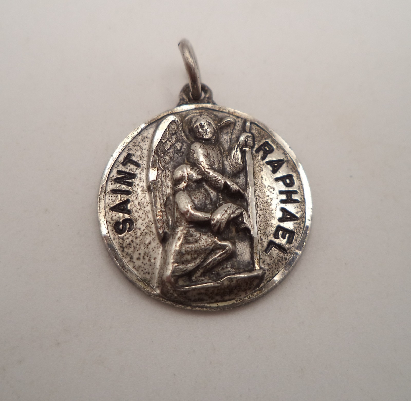 Vintage Creed Sterling Silver Saint Raphael Medal Pendant Tobias 5.19g