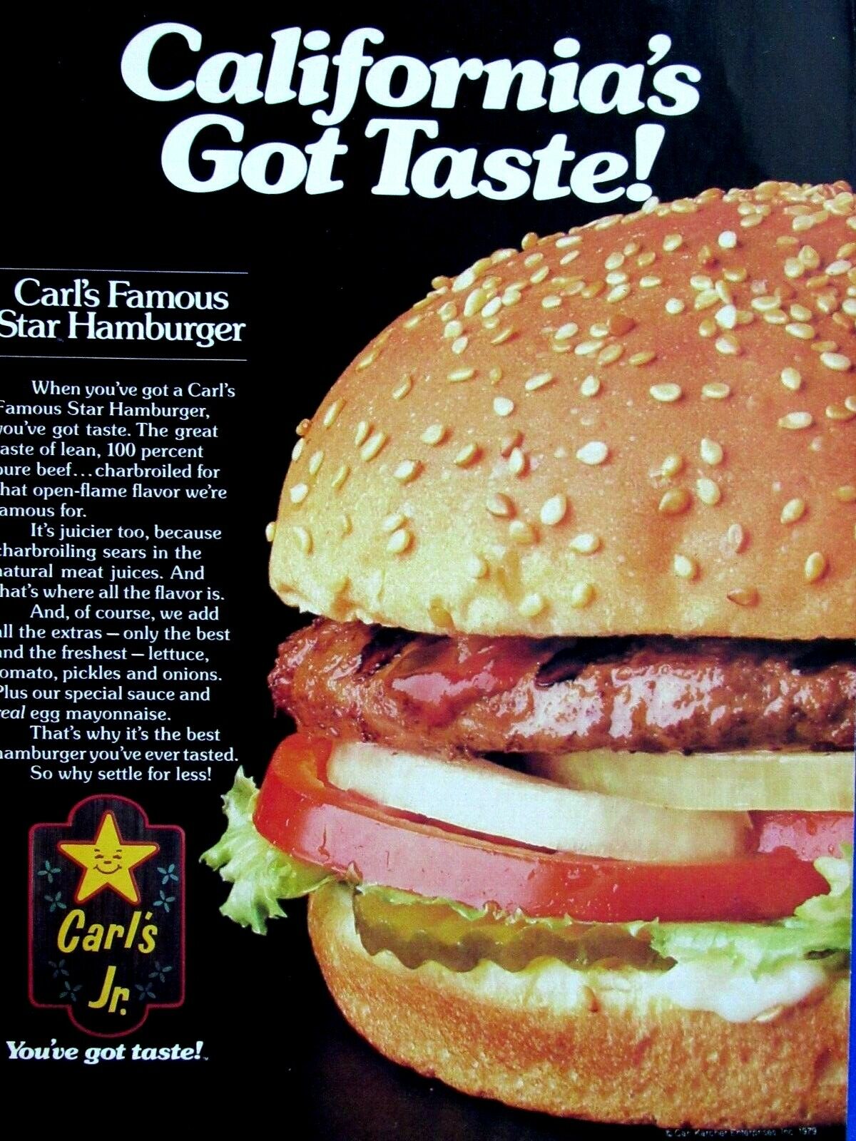  1979 Carl\'s Jr. Star Hamburger California\'s Got Taste Original Print Ad 8.5x11\