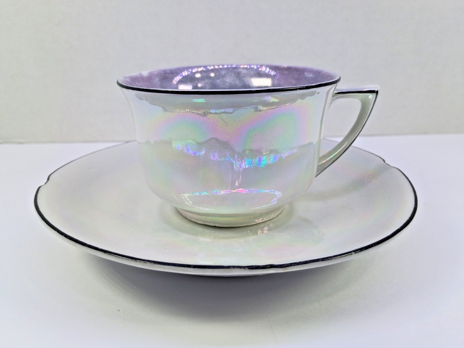 Vintage Leuchtenburg Germany Lusterware Cup Saucer Lavender Pearl Iridescent
