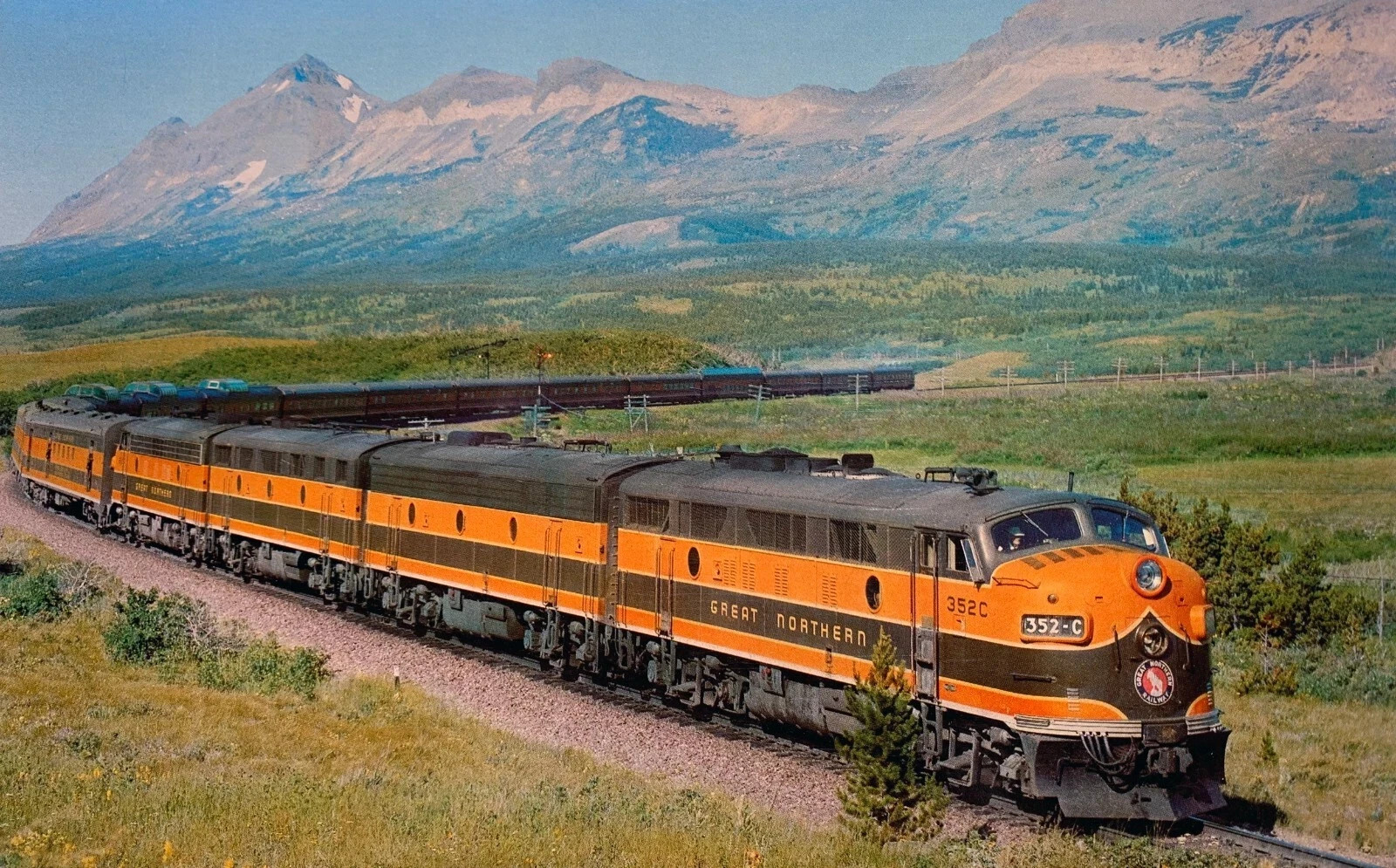 Great Northern Railway EMD F3 No. 352 w Empire Builder ca. 1955 11 x 14 Photo