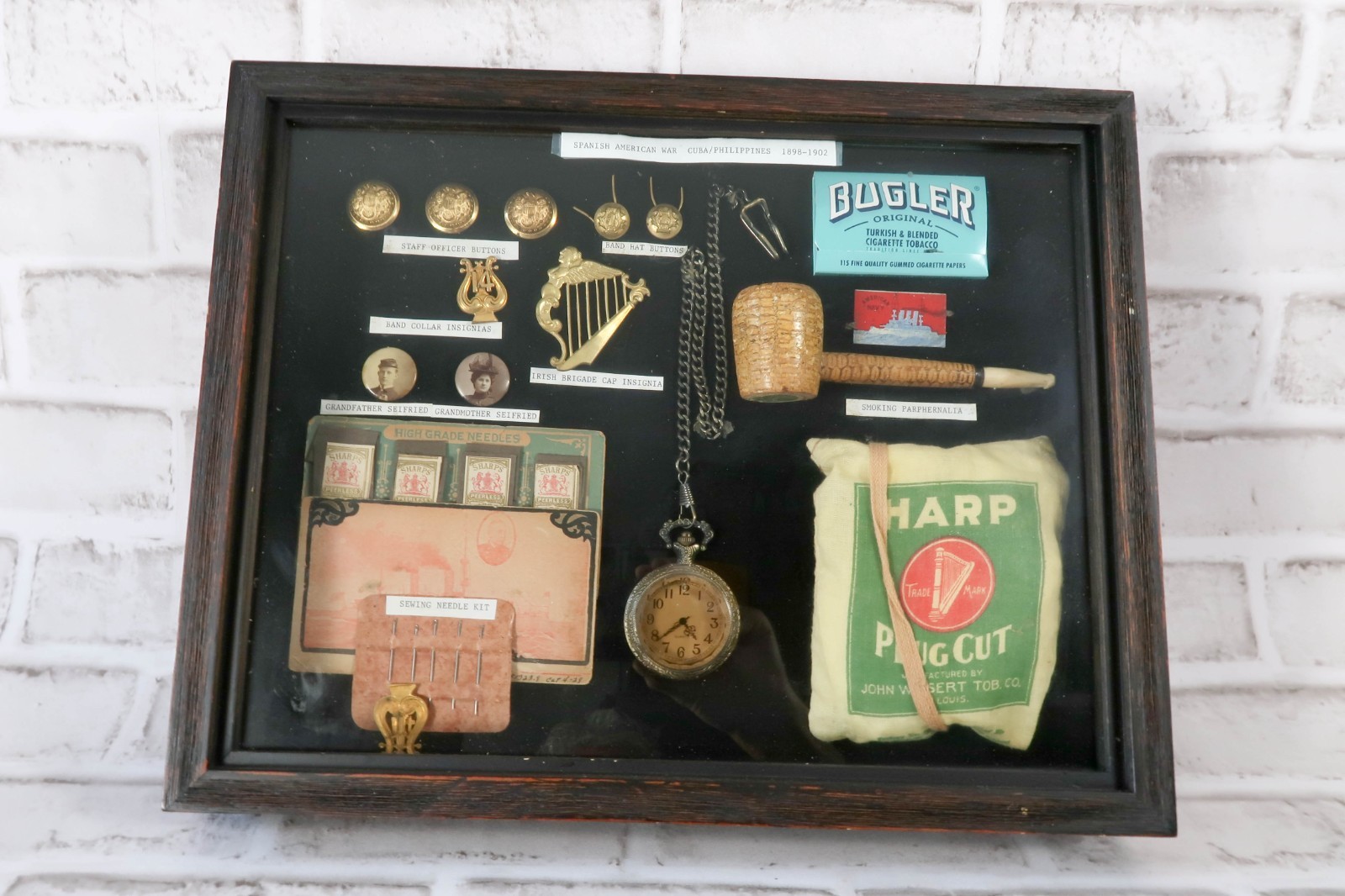 Spanish American War Shadow Box Cuba Philippines 1898 Military Buttons Irish