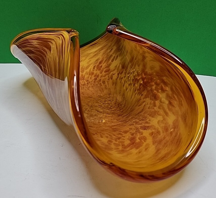 Murano Italian Maestri White Crystal  Fine Glass Art Bowl - Orange/ Brown.