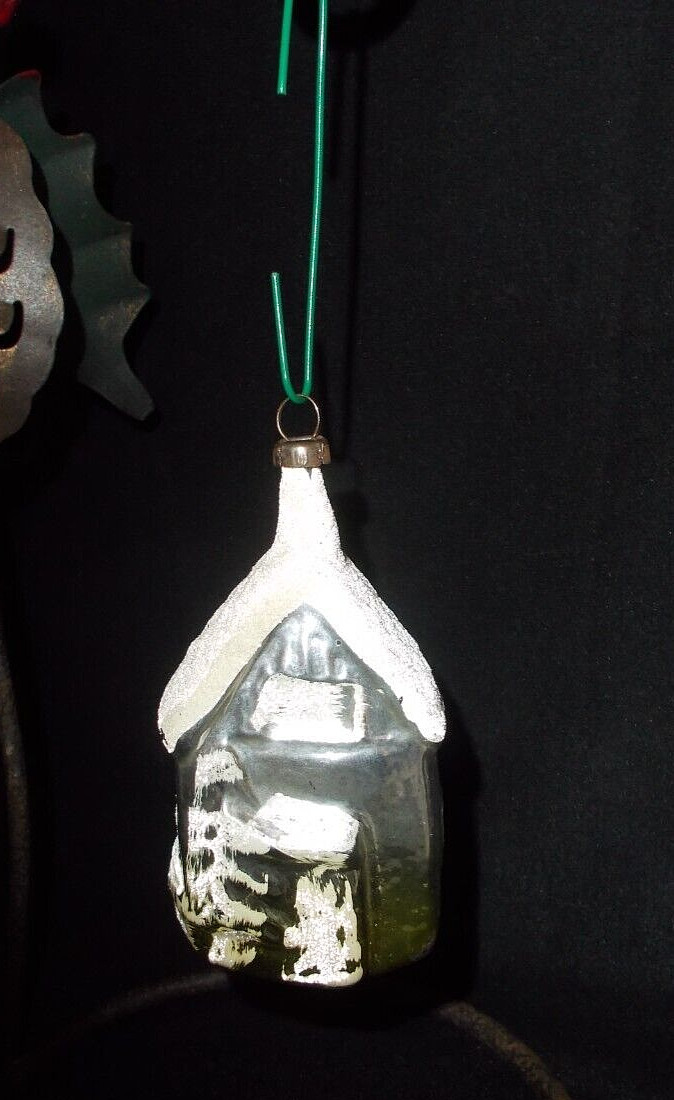 ANT/VTG MERCURY GLASS HOUSE W/MICA CHRISTMAS ORNAMENT