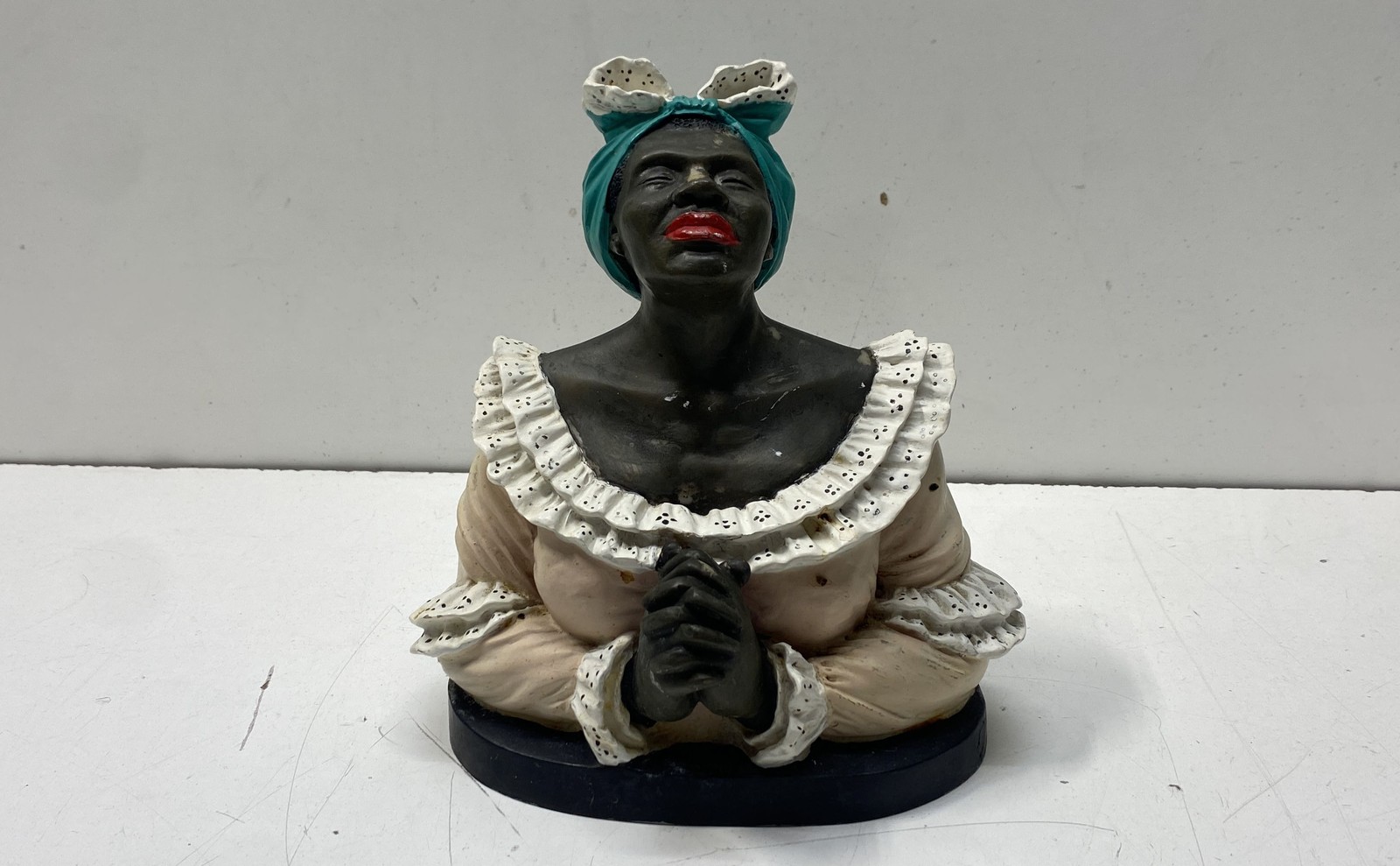Black Woman Figurine Bust Ceramic Hand Painted 9 Inch Vintage Style Unmarked