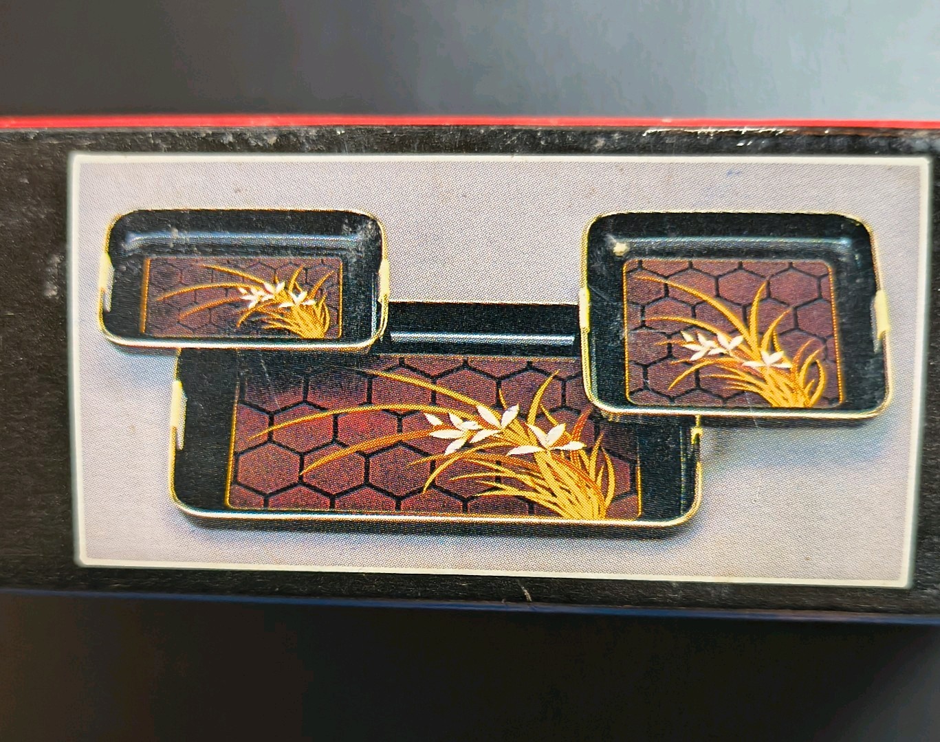 Vintage 1984 Himark 3-Piece Nishi Garden Nested Lacquerware Serving Tray Set Vintage 1984 Himark 3-Piece Nishi Garden Nested Lacquerware Serving Tray Set