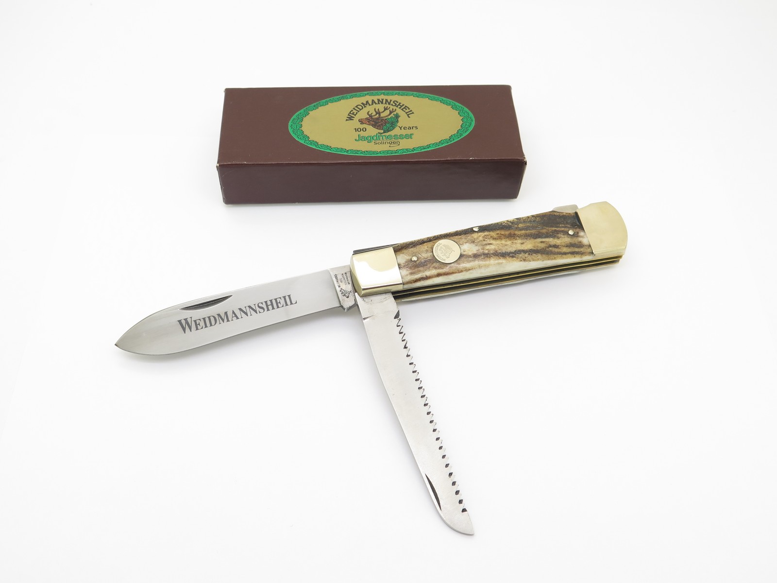 Vintage Weidmannsheil Solingen Germany Stag Handle Folding Hunter Saw Camp Knife