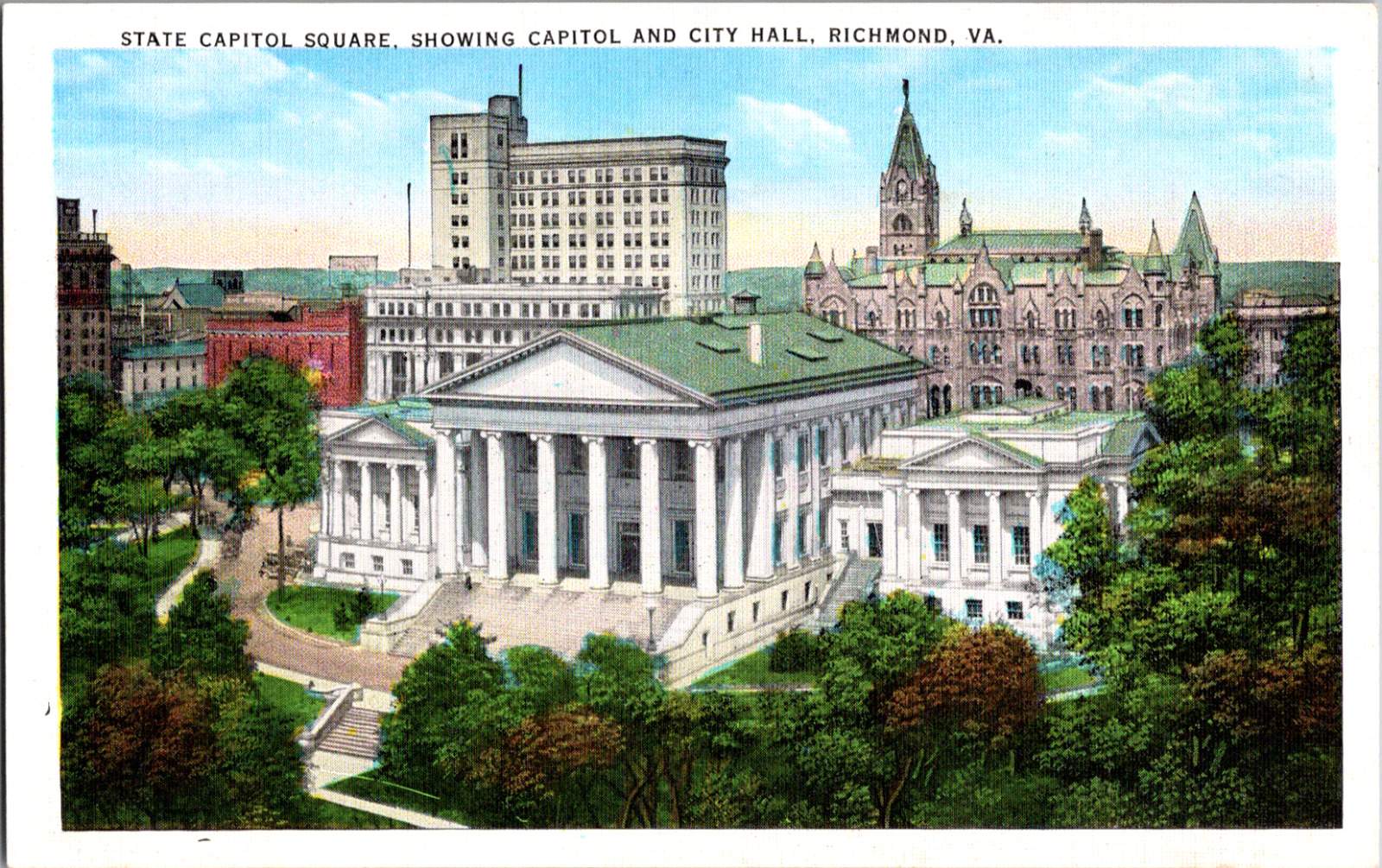 Vintage C 1920's Virginia State Capitol Building Square City Hall VA Postcard 