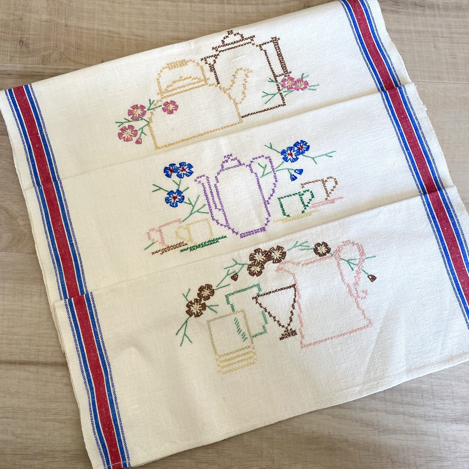 3 - Vintage Cotton Tea Towel Hand Embroidered & Appliqued CHEF New & Unused