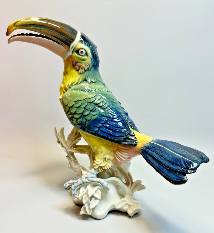 Antique Karl Ens Porcelain Figurine Colourful Toucan Bird On Branches large 11''