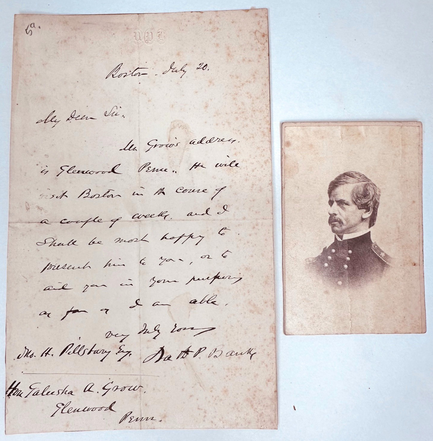 Civil War General Nathaniel P. Banks letter signed photo CDV autograph signature