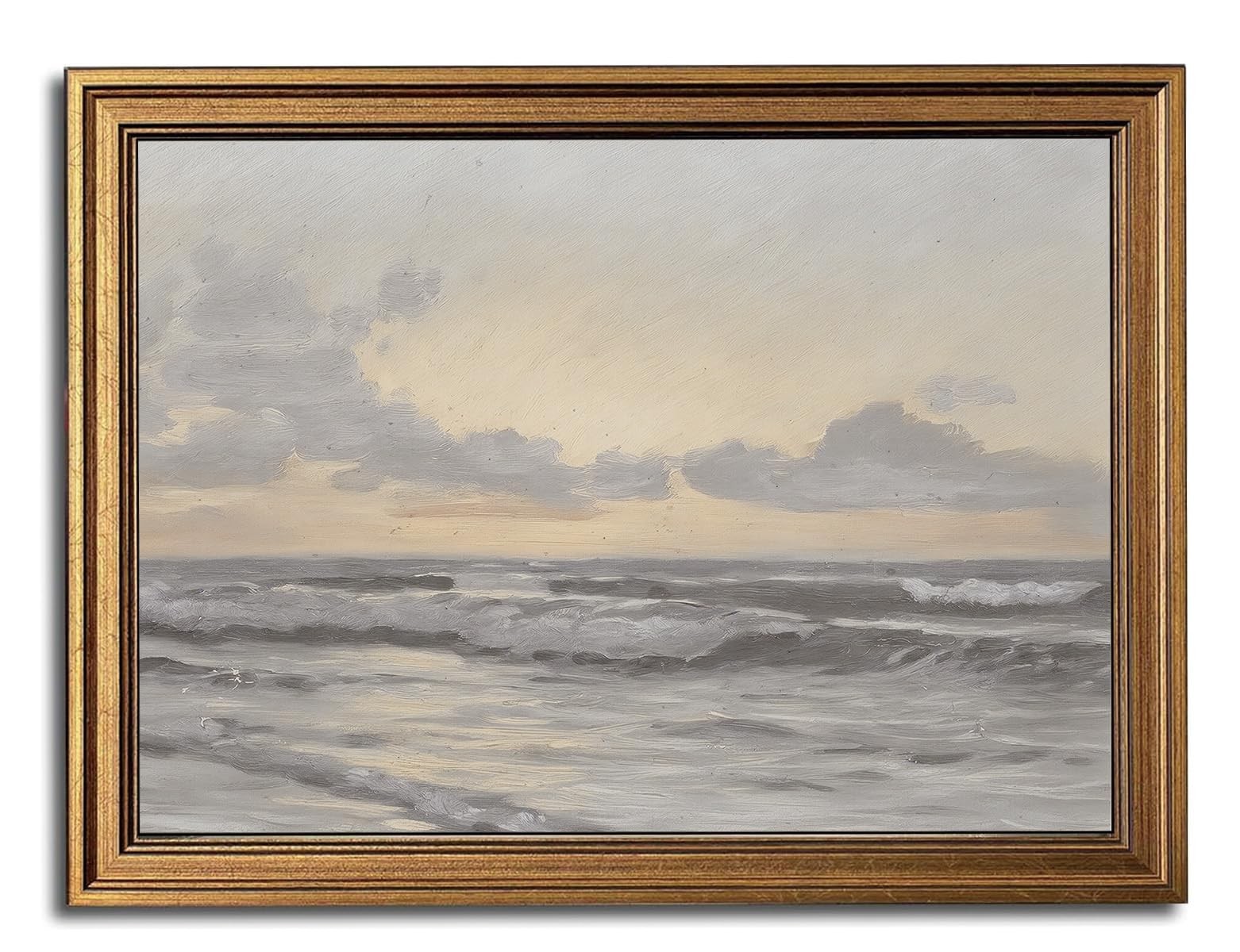WKGZGYS Coastal Sea and Sky Vintage Gold Framed Wall Art 16x24 inch