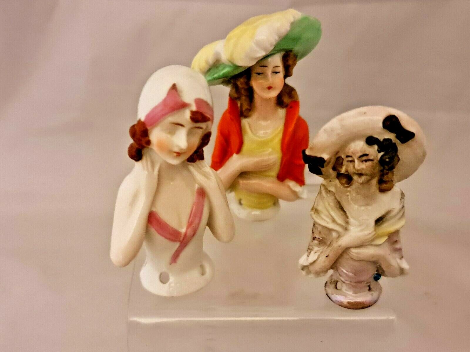 Antique 3x Half Dolls Porcelain Pin Cushion German & Japanese Collectibles 20\'s