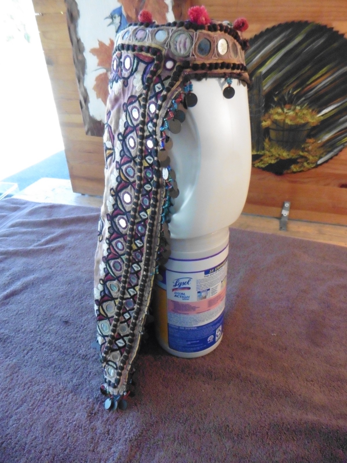 Vintage Tribal Mirror Embroidered Headdress Coin Beaded Afghan Kuchi Cap