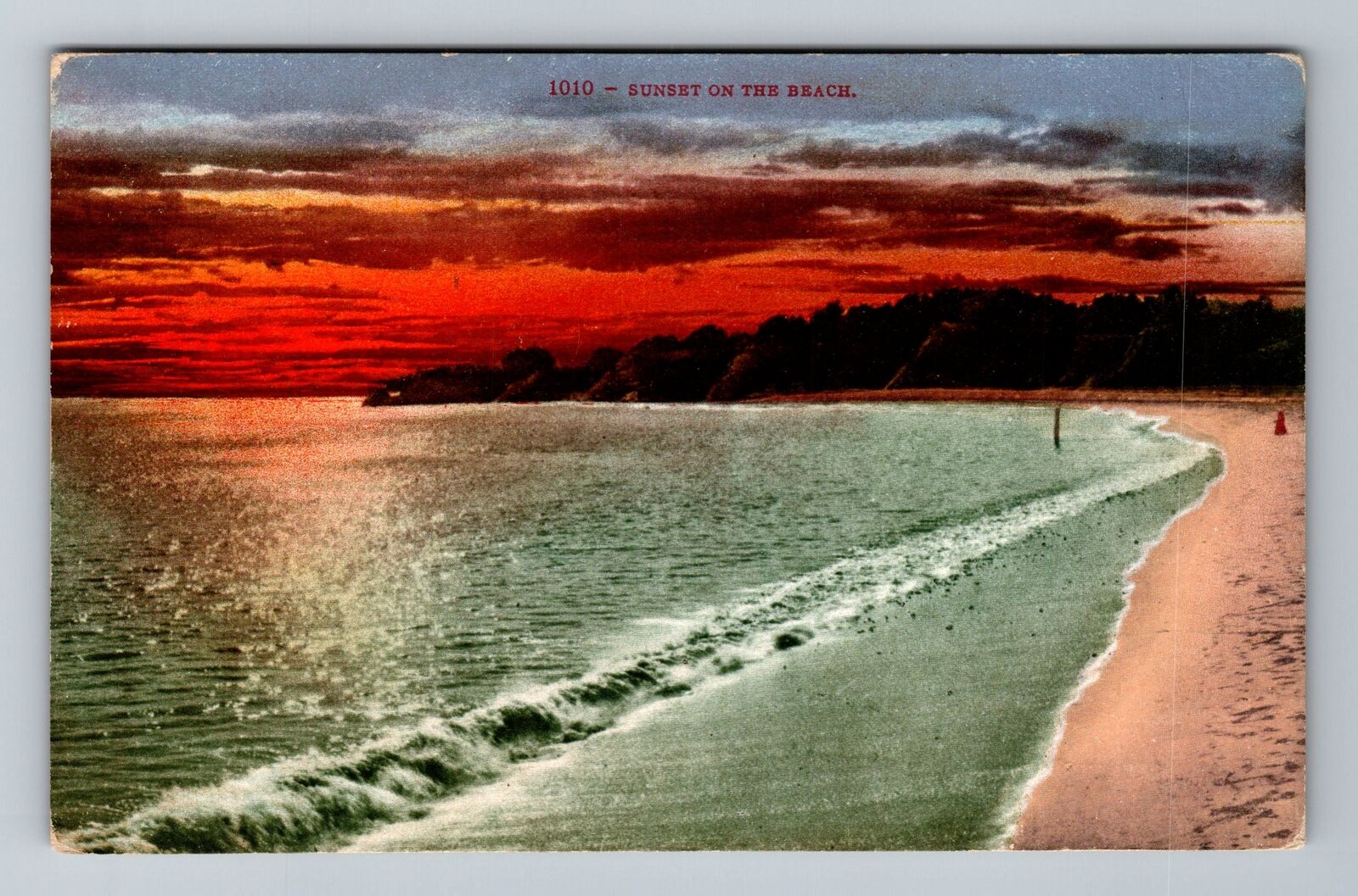 CA-California, Scenic Sunset on the Beach, Red Sky, Vintage Postcard