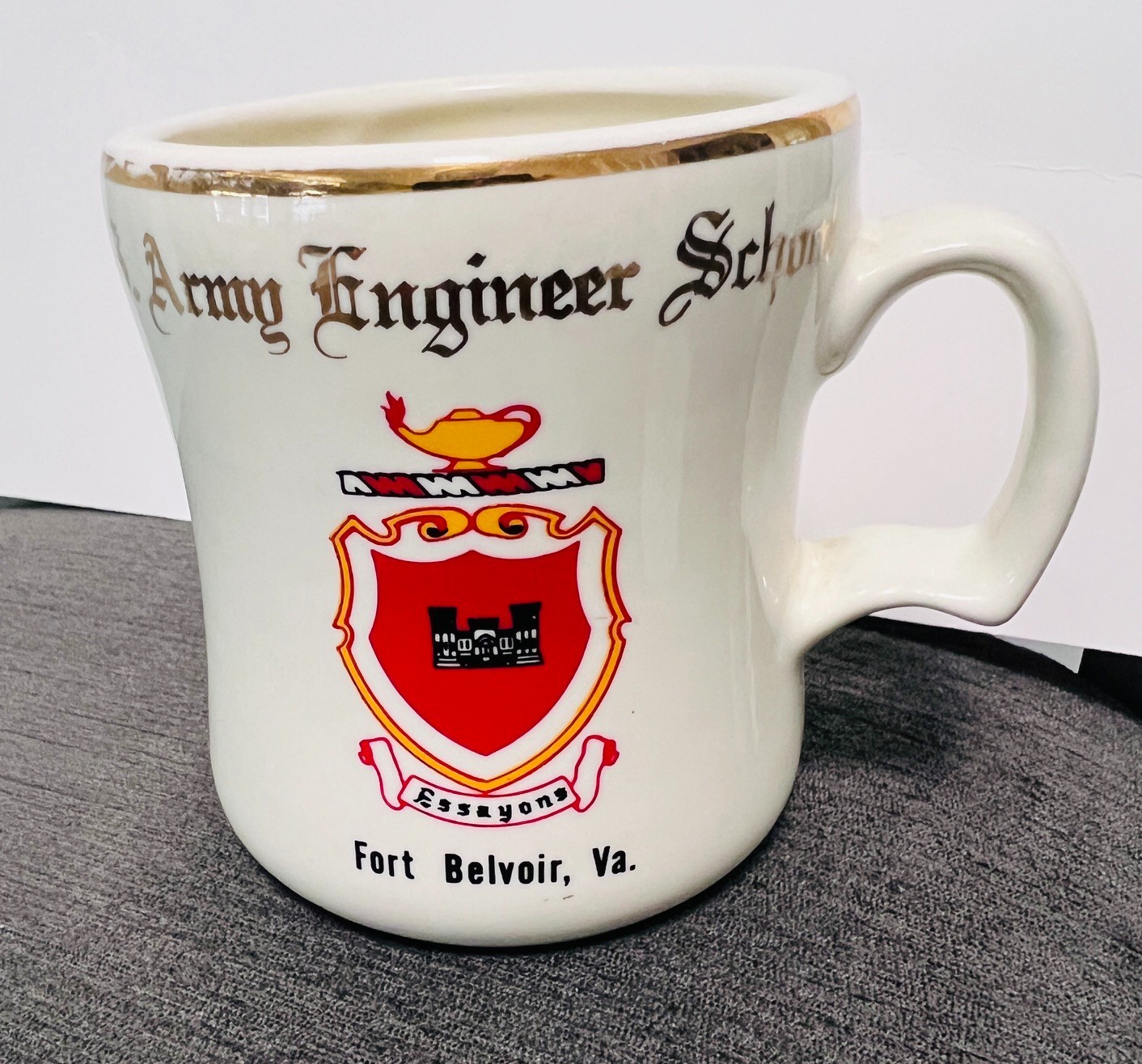 US Army Engineer School Mug 12 oz Fort Belvoir VA 1960s USA Made