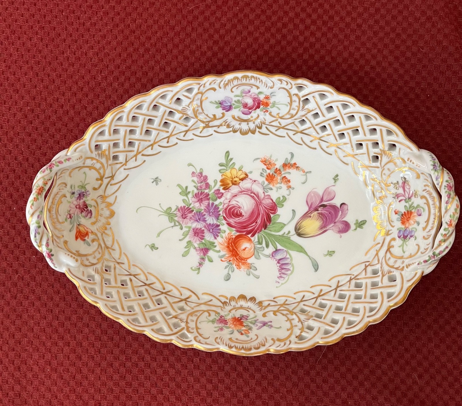 Antique Dresden Helena Wolfsohn Reticulated Porcelain Basket 
