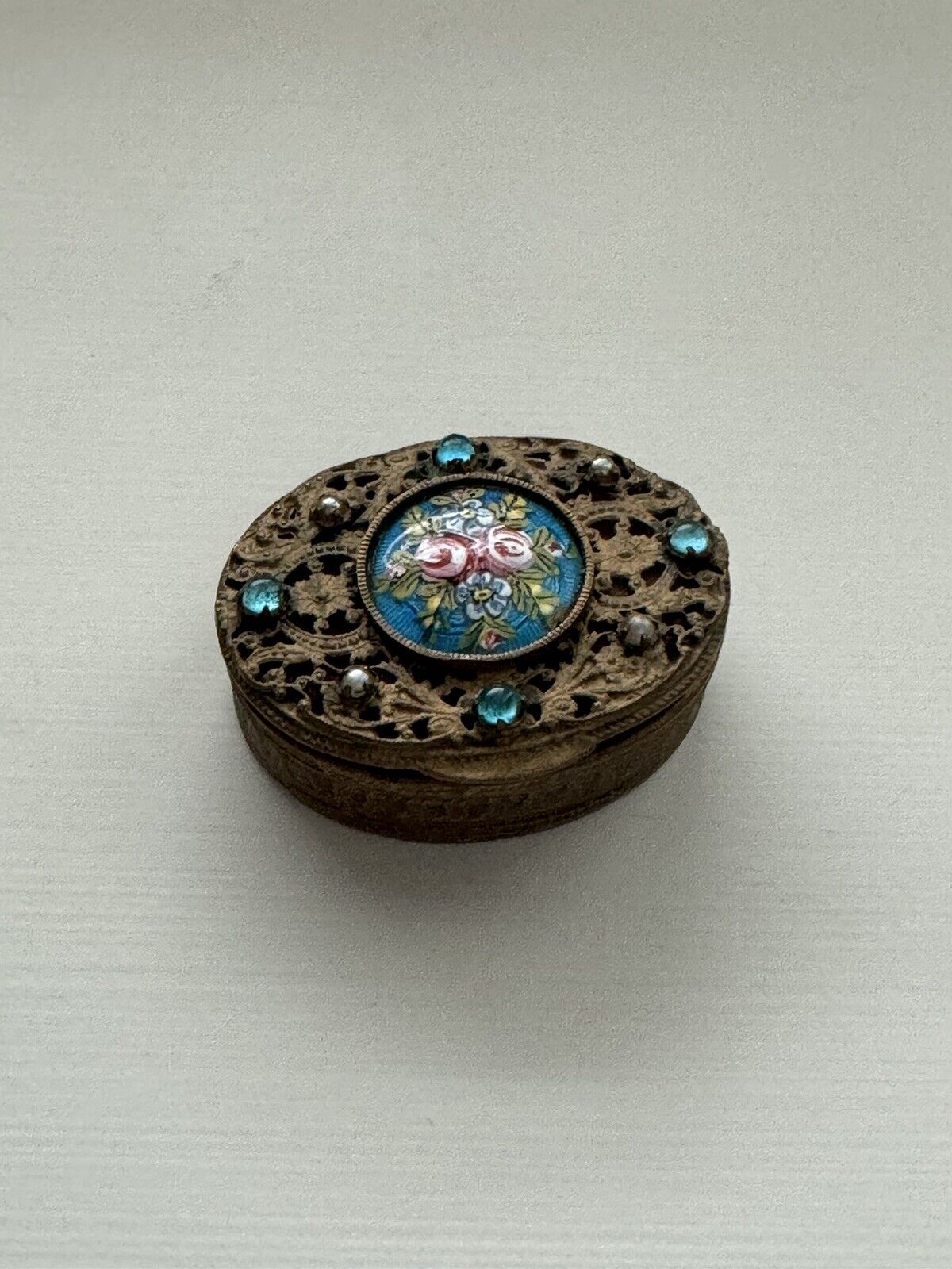 Antique Compact - Jeweled & Filigree - French - 1900