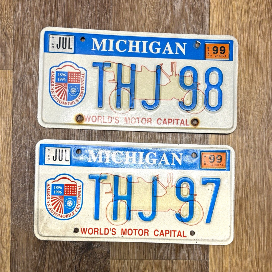 Vintage Michigan License Plate Pair 1997 & 1998 THJ 97 THJ 98