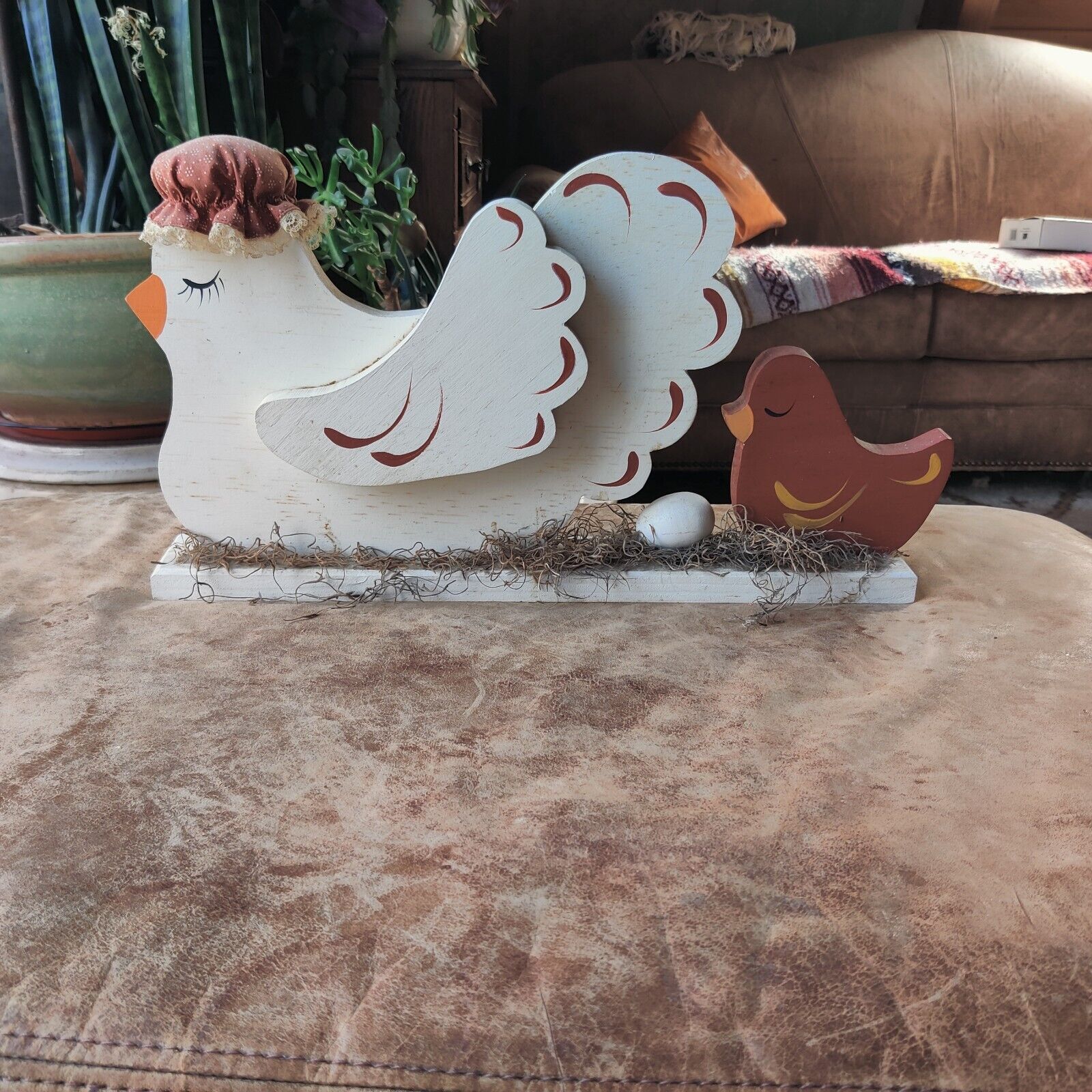 Vtg 80s Chicken Chick Egg Wood Cut Out Farmhouse Country Shelf Decor 16\