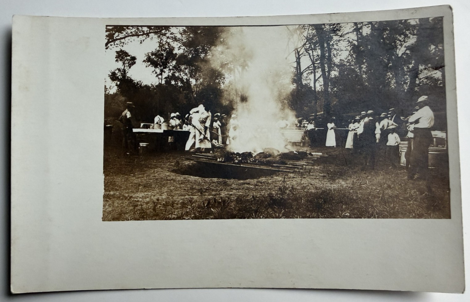 c1920s RPPC Postcard Black Americana Southern Barbecue Pit Fire Gathering Family