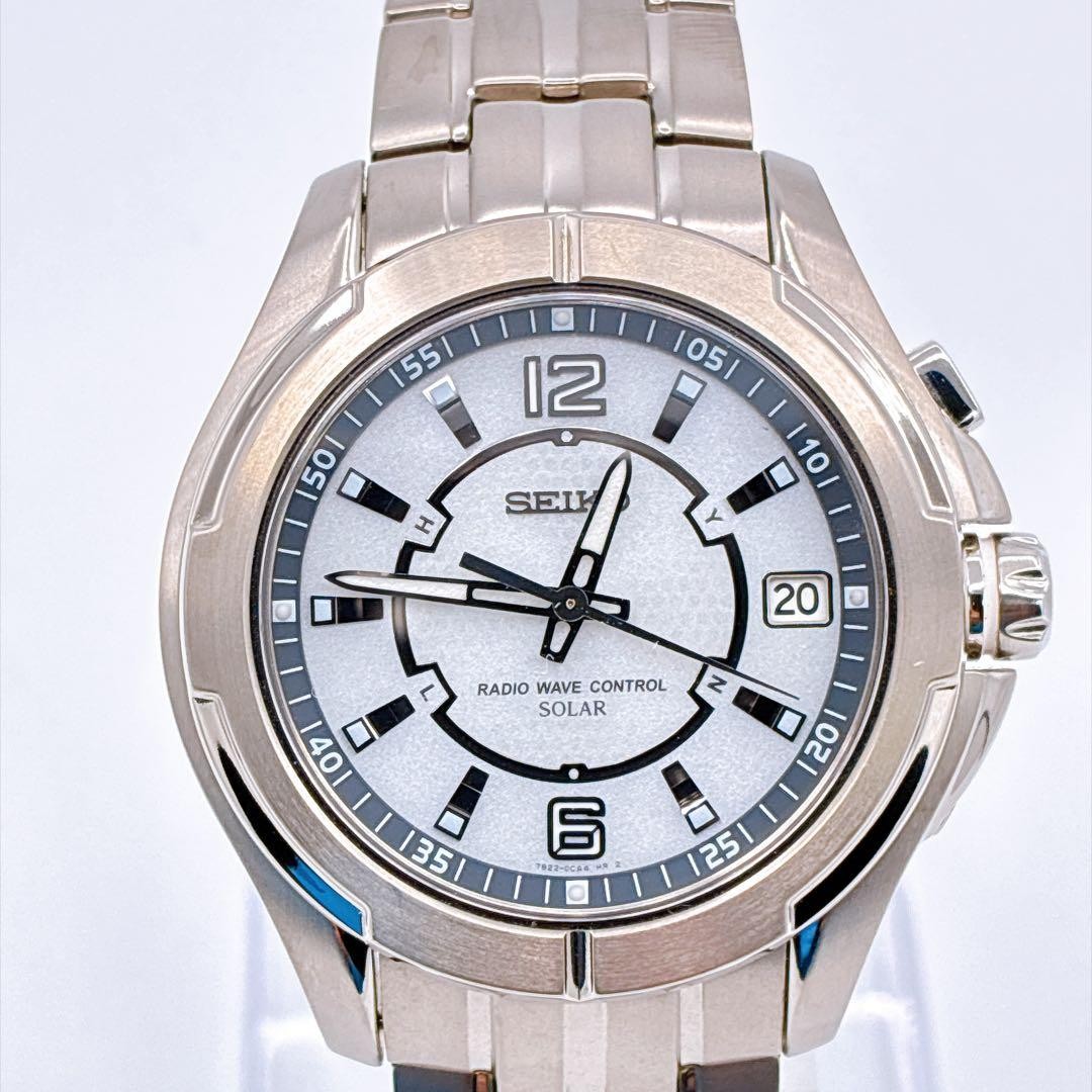 Extreme Excellent condition SEIKO 7B22 0BB0 Radio Wave Solar White Dial Rare