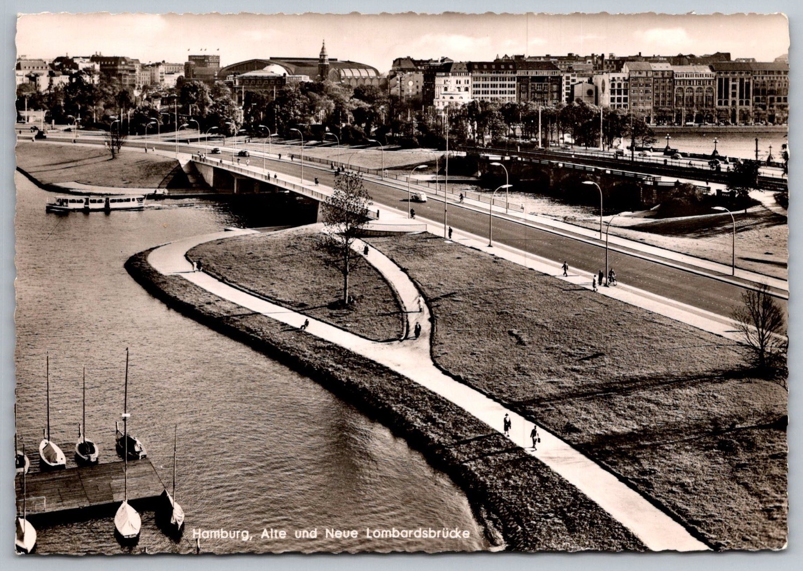 Alte Neue Lombardsbrücke Hamburg Germany 1950s RPPC Real Photo
