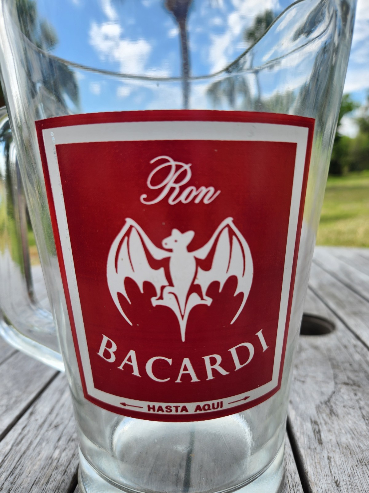 RARE Vintage Ron Bacardi Rum Bat Logo Glass Pitcher ~ 1971 Promo