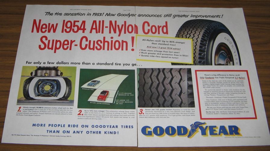 1954 Vintage Ad Goodyear All-Nylon Cord Super Cushion Tires Akron,Ohio
