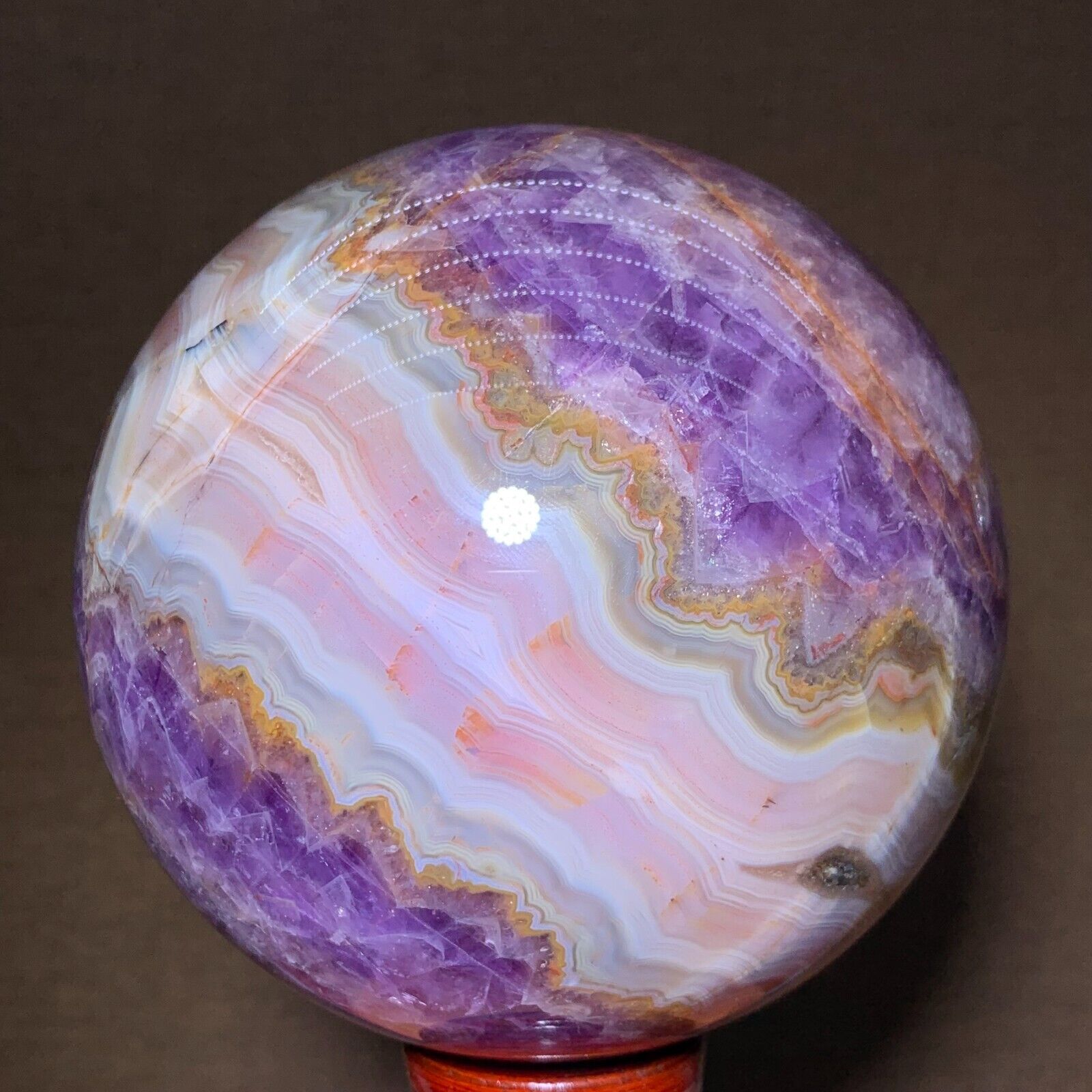 6.75LB Huge Natural Banded Amethyst Agate Sphere Quartz Crystal Ball Reiki Stone