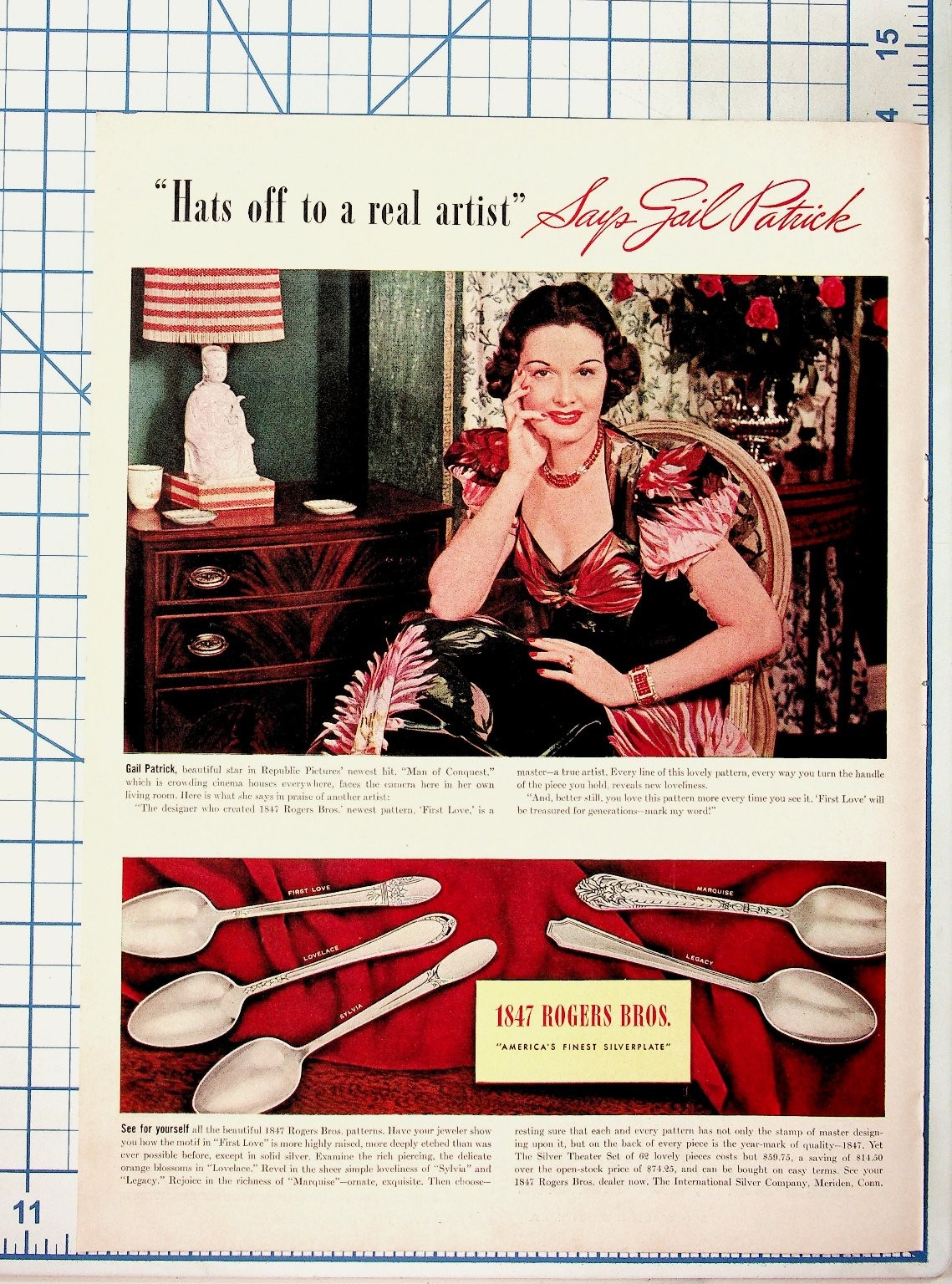 Gail Patrick 1939 1847 Rogers Bros. Silverplate Print Ad Vintage Hollywood