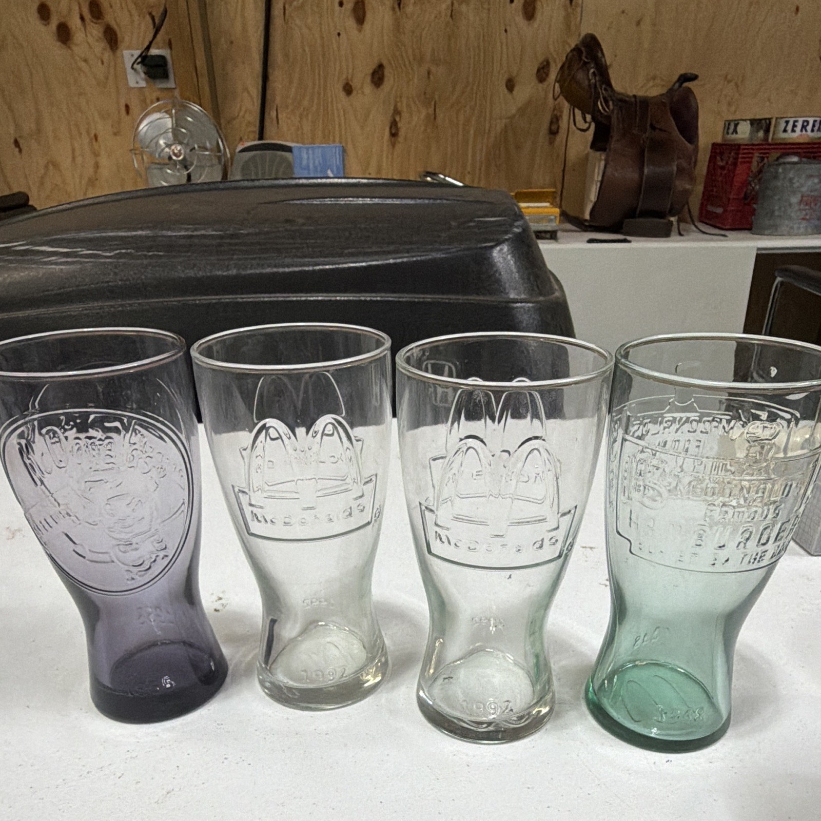 Vintage 1992 McDonald’s Through the Years Collector Glasses Lot of 4 Embossed