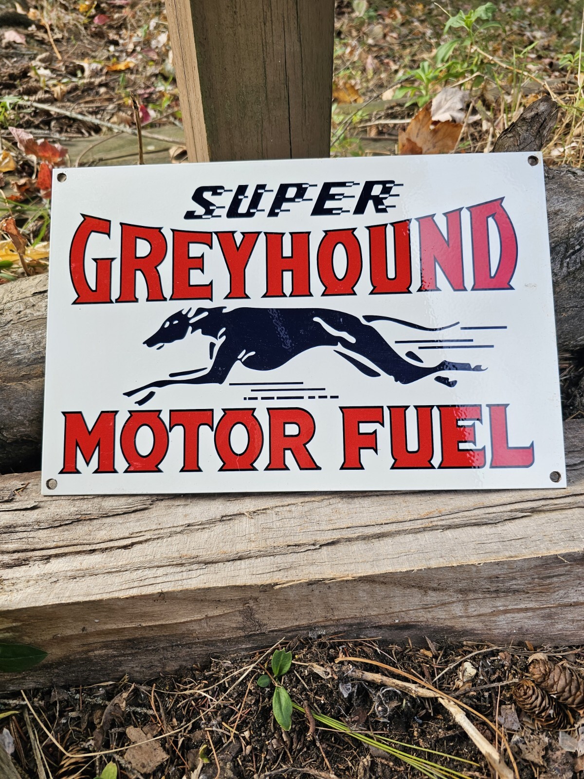 VINTAGE 1960\'S SUPER GREYHOUND MOTOR FUEL PORCELAIN SIGN 12\