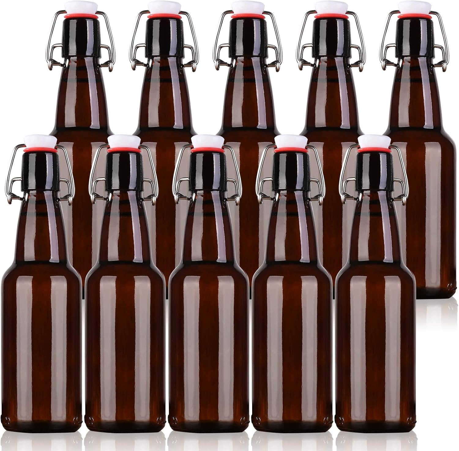 Amber Beer Bottles with Flip Caps, 12Oz 10 Pack Glass Bottle with Swinging Top