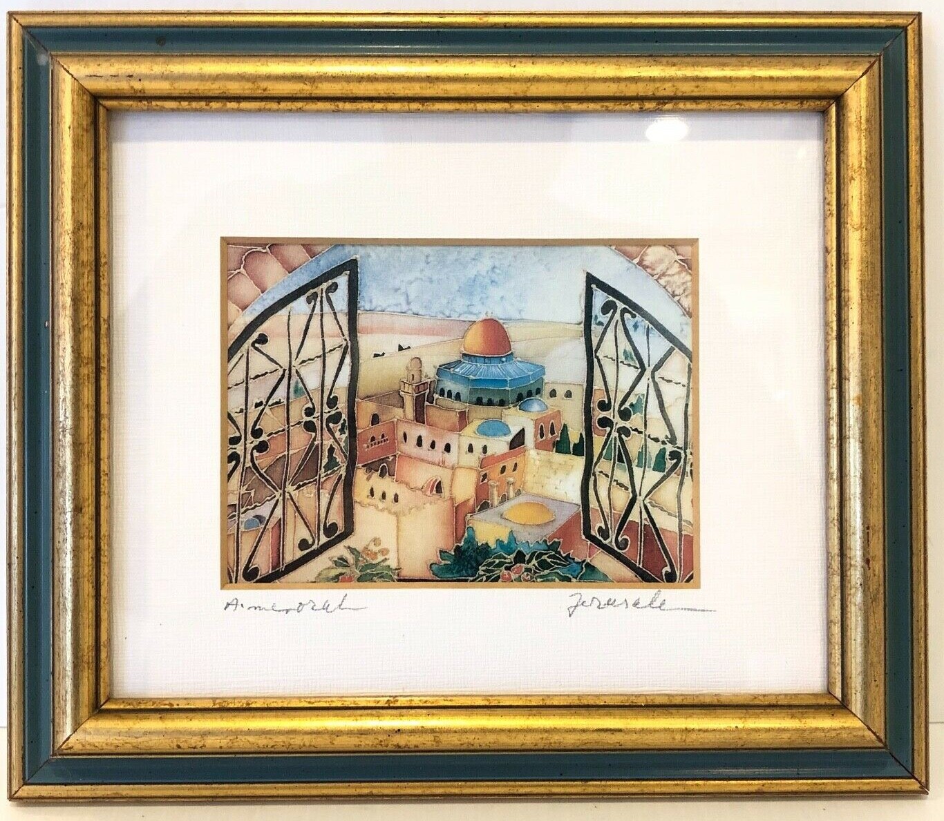 JERUSALEM Art Litho Judaism Israel Jewish Signed Framed Beautiful Hebrew Judaica