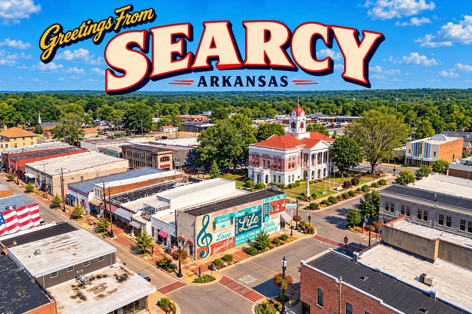 Greetings From SEARCY Arkansas MODERN 4x6 Postcard E634