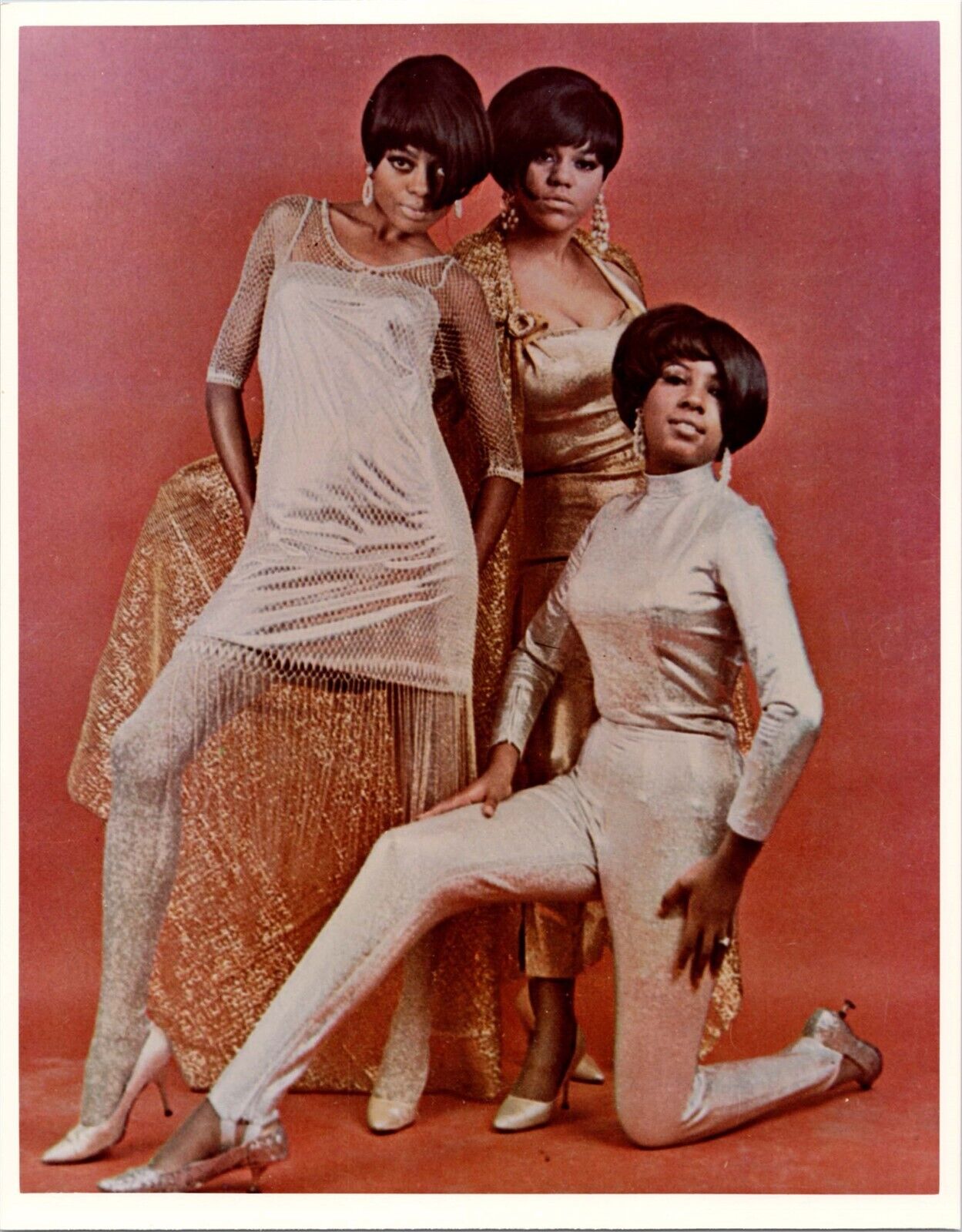 The Supremes vintage 8x10 photo Diana Florence & Mary full length pose in gold