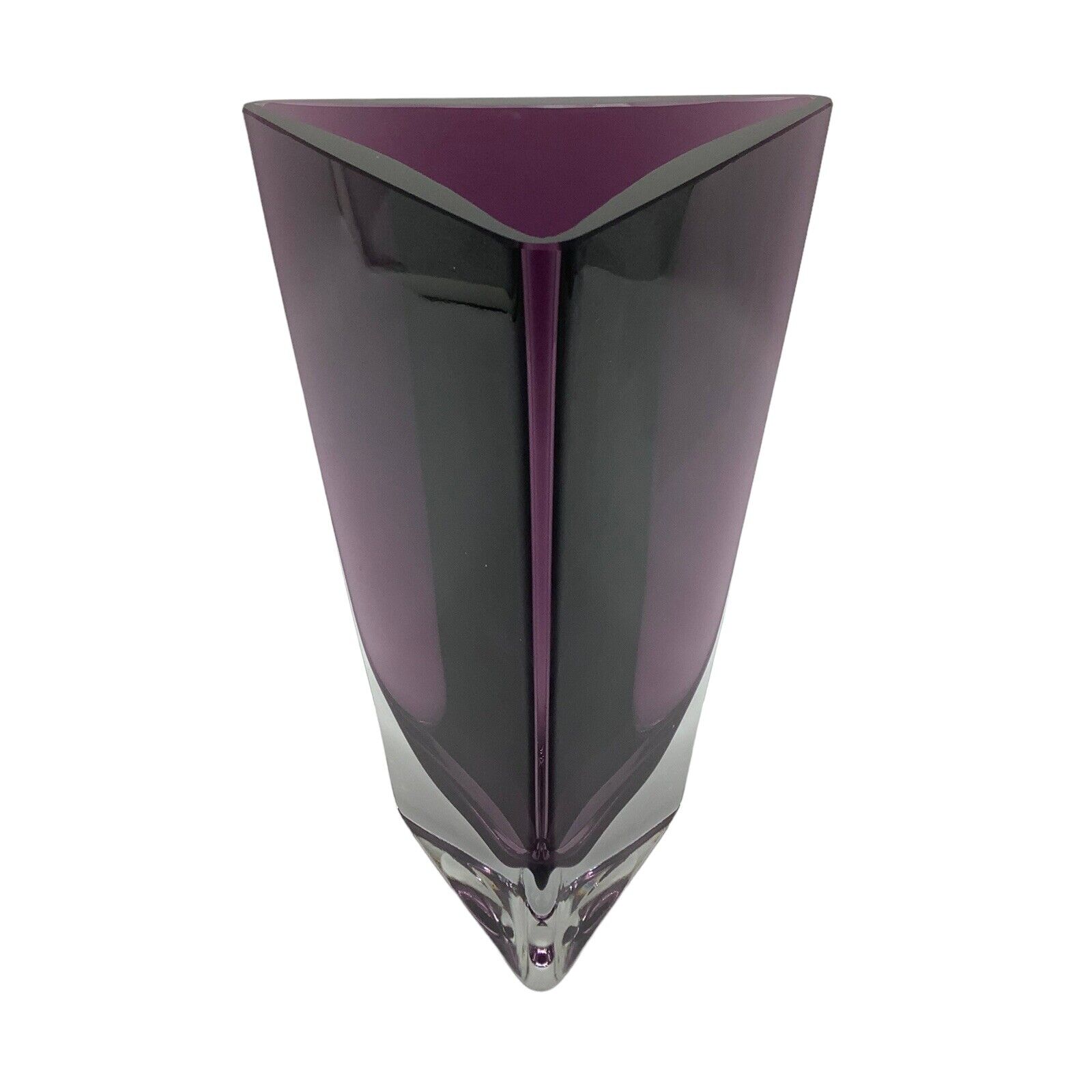 LSA International Art Glass Amethyst Purple Triangular Vase