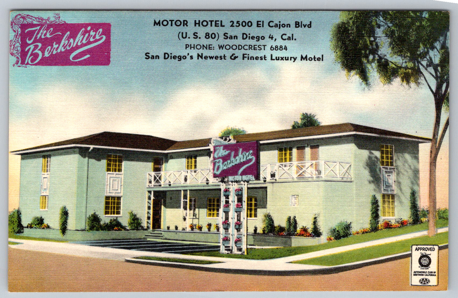 c1940s Berkshire Motor Hotel San Diego CA Luxury Motel Postcard