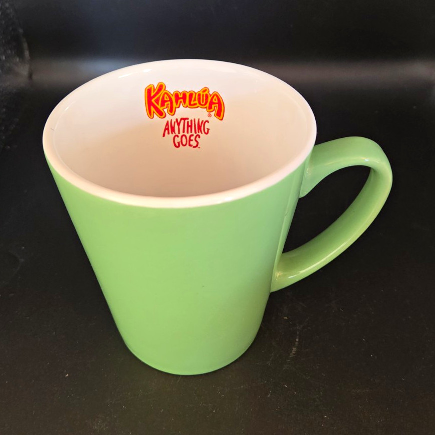 Vintage 1999 Kahlua Anything Goes Green Ceramic Coffee Mug Promotional Cup Vintage 1999 Kahlua Anything Goes Green Ceramic Coffee Mug Promotional Cup