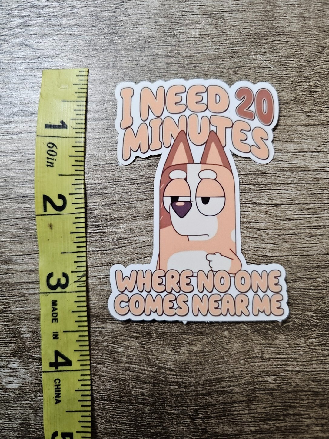 Bluey, Funny Sticker, Mom, I need 20 Minutes, Vinyl 3\
