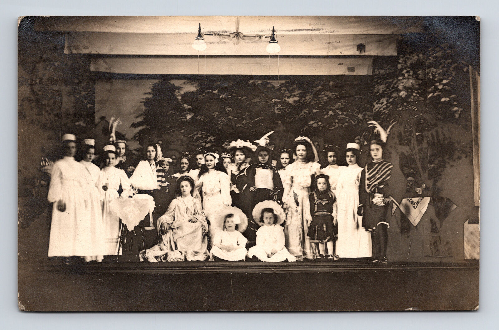 1911 RPPC Portrait Cast Drama Theater Play Unknown Convent Glencoe IL Postcard